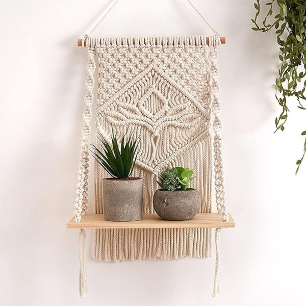 Macrame wall hanging with two plant holders